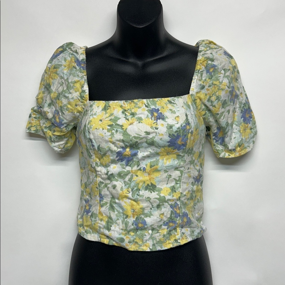 Abercrombie & Fitch Kids Floral Shirt - Yellow and Blue xs y2k